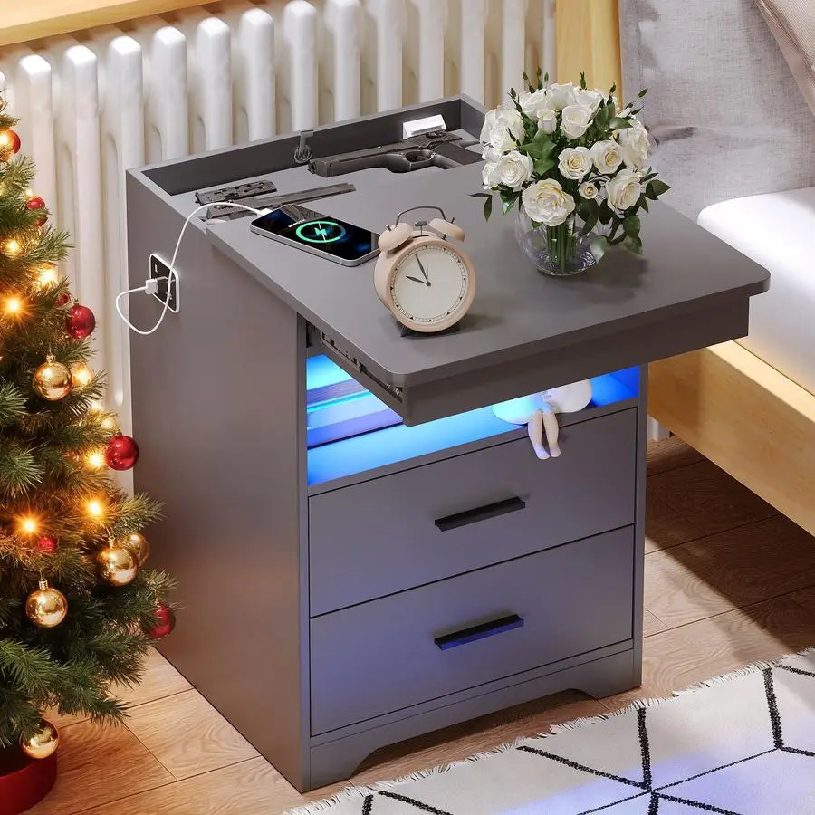 LED Bedside Table with Hidden Drawer