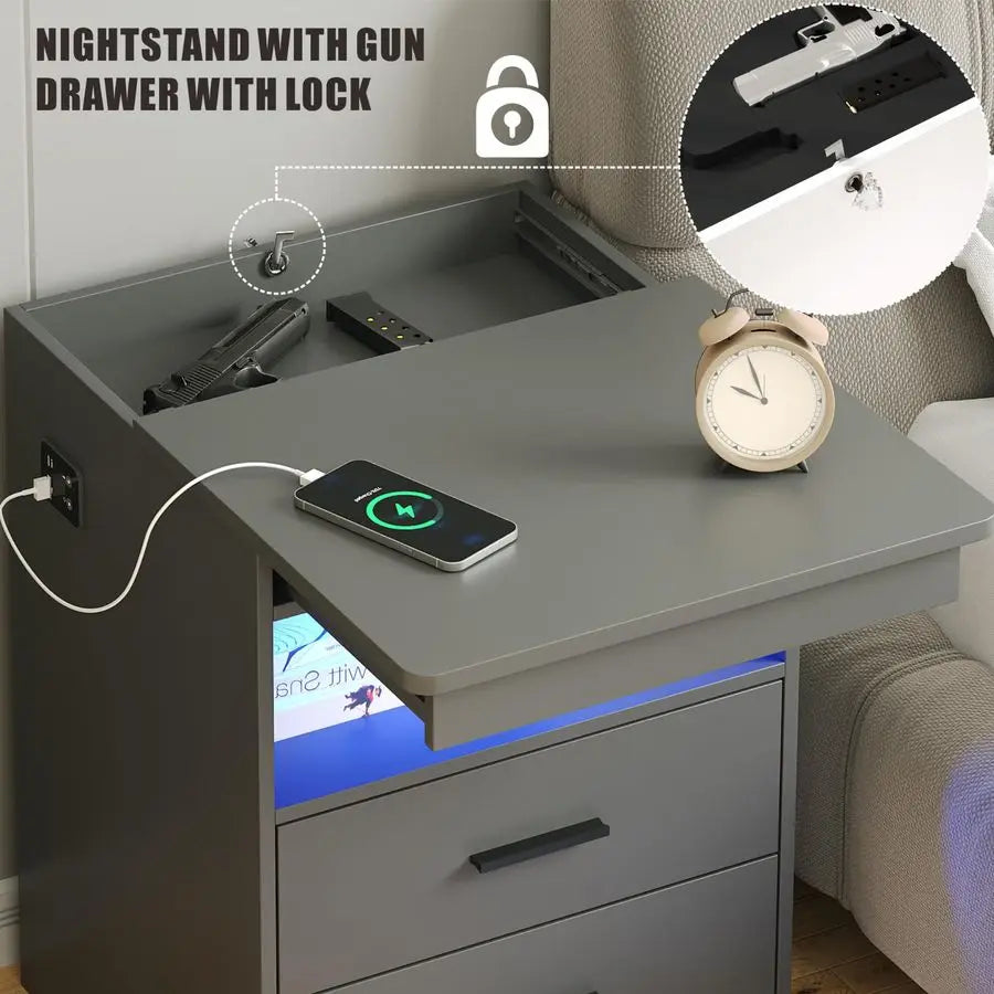 LED Bedside Table with Hidden Drawer