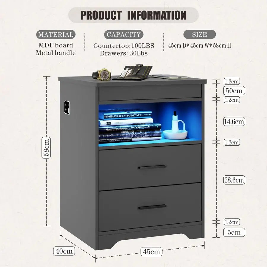 LED Bedside Table with Hidden Drawer