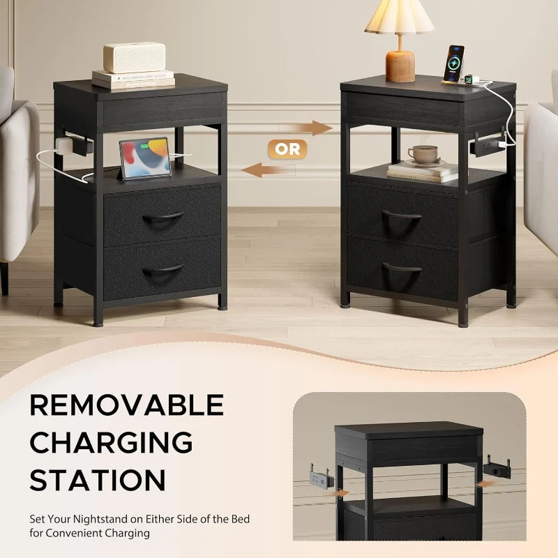 Nightstand Hidden Drawer Charging Table Charger Station